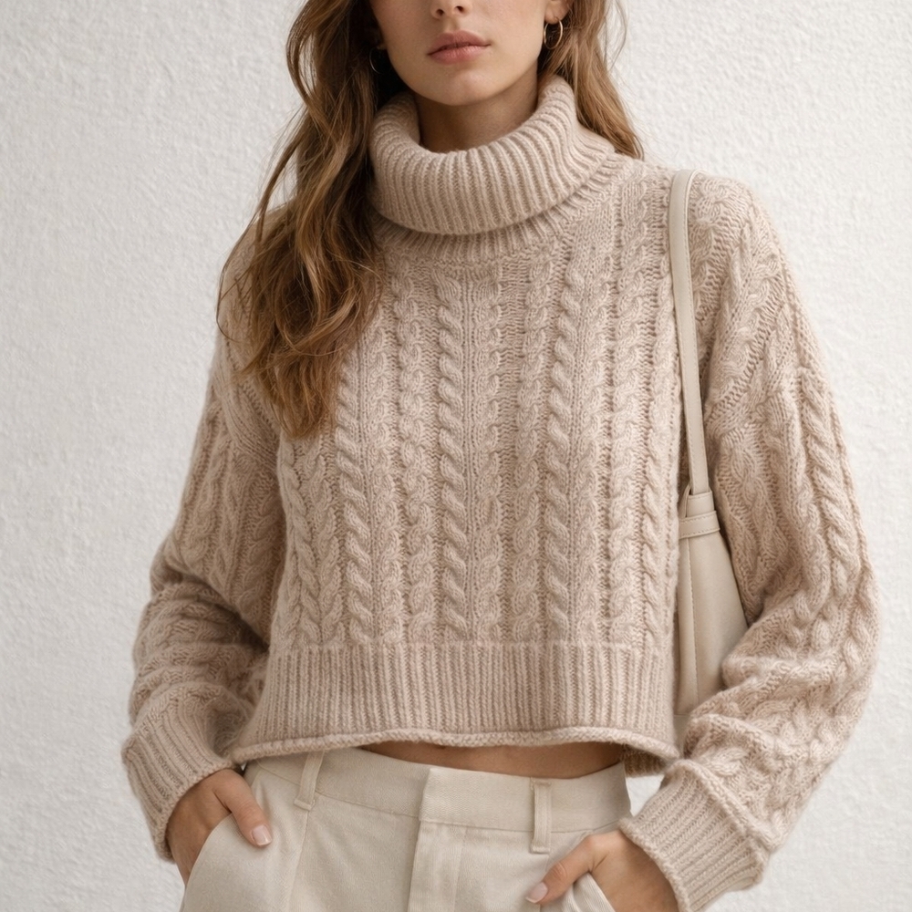 Ardene Cream Cable Knit Turtleneck Sweater
